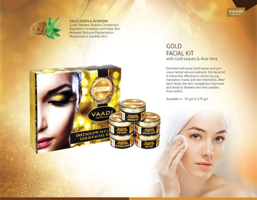 Vaadi Herbals Gold Facial Kit 24 Carat Gold Leaves, Marigold Wheatgerm Oil and Lemon Peel Extract, 110g